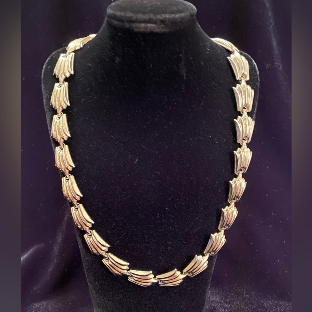 Vintage Silver Tone link chain necklace Wide Wheat choker 15'' necklace
